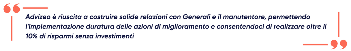 Citazione testimonianza cliente Generali su risparmio energetico con Advizeo